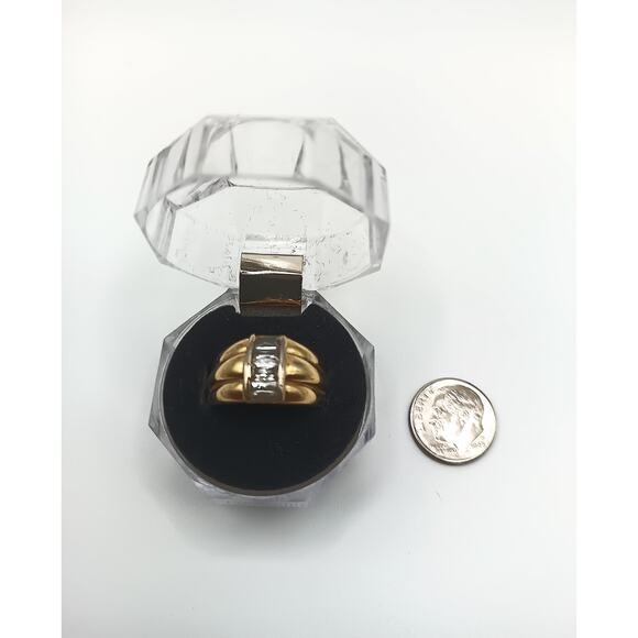 Vintage Yellow Gold Sterling Silver Ring Band Size 6.25 Cubic Zirconia - Picture 4 of 5